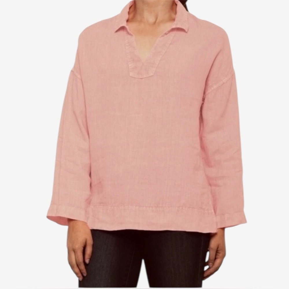 C&C California relaxed fit pink Linen Collared Popover all season Blouse top